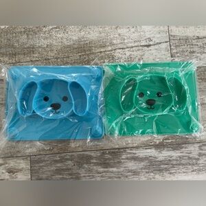New Baby Silicone Suction Placemat + Plates (Blue & Green Dog)